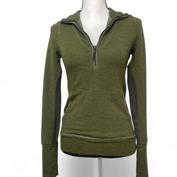 Free People FP Movement Markle Mesh 1/2 Zip Hoodie Olive Green XS - Picture 1 of 8